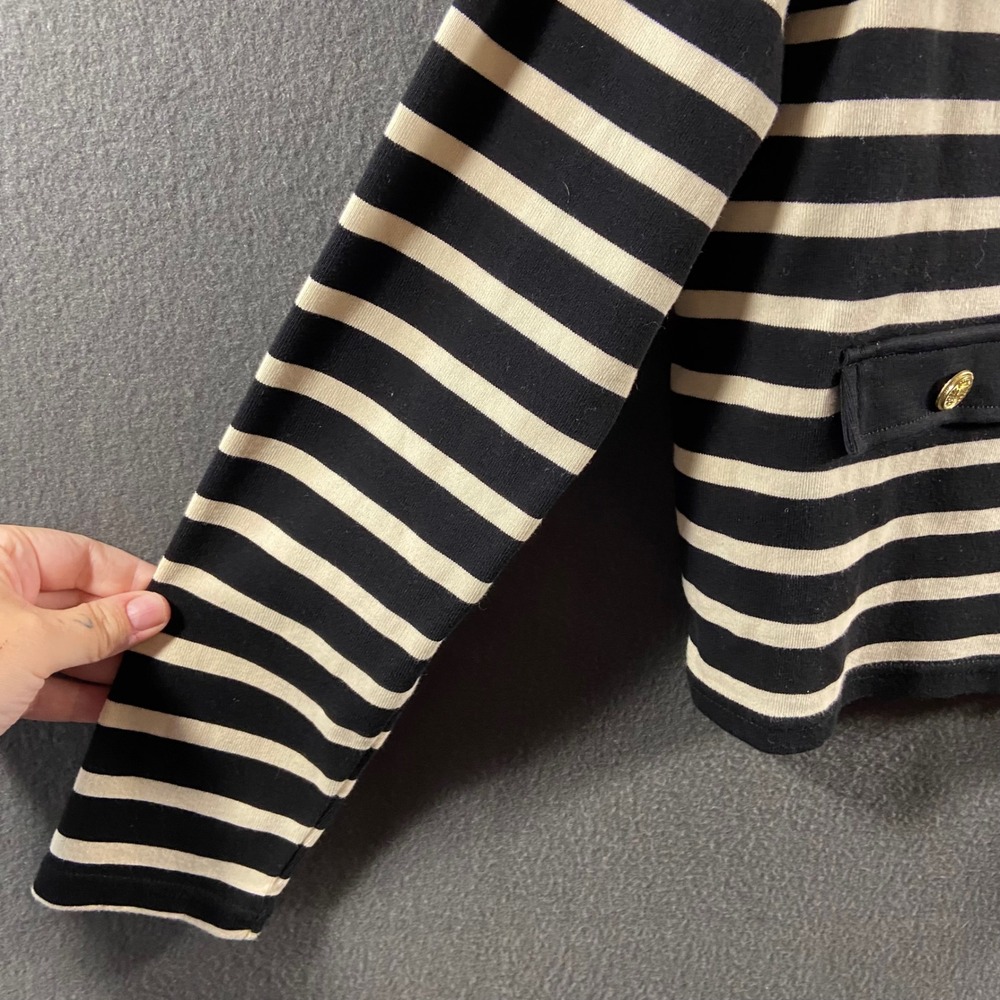 nautical Striped Cardigan Gold Crest Cream XL parisian capsule quiet luxury - Picture 2 of 8